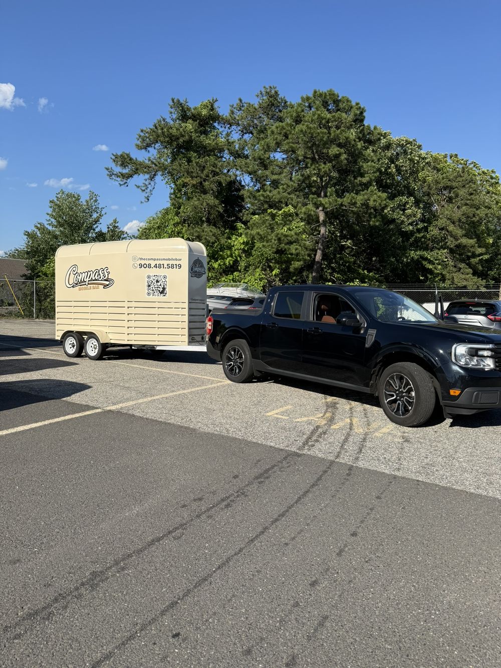 The Compass Mobile Bar trailer being towed to a birthday party at Somay Memorial Hall in Howell New Jersey